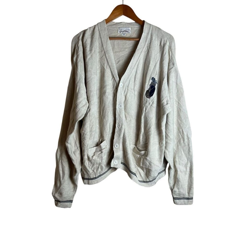 Arnold Palmer Biege gold cardigan. Size large
